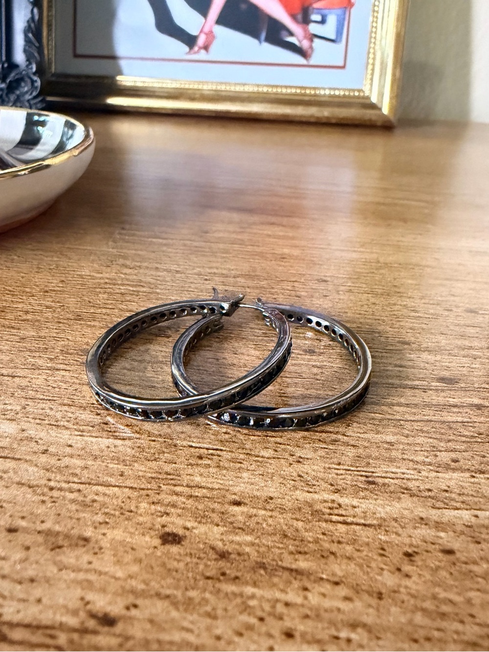Bling Jewelry Gunmetal Black Crystal Hoop Earrings